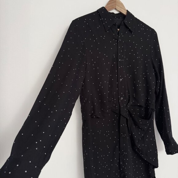 RAG AND BONE CROSS DOT PRINT BLACK DRAPE SHIRT DRESS SIZE SMALL - Picture 2 of 6